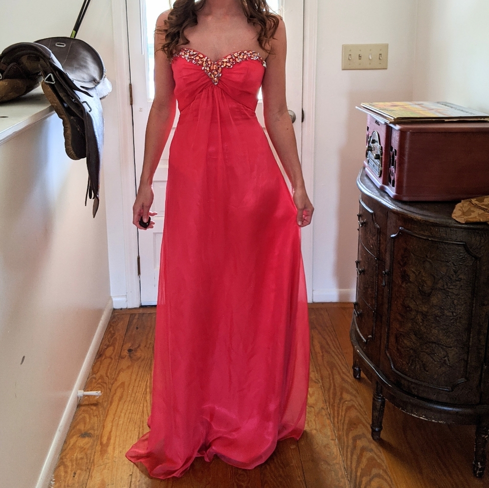 Pink Coral Jeweled Prom Dress Gown